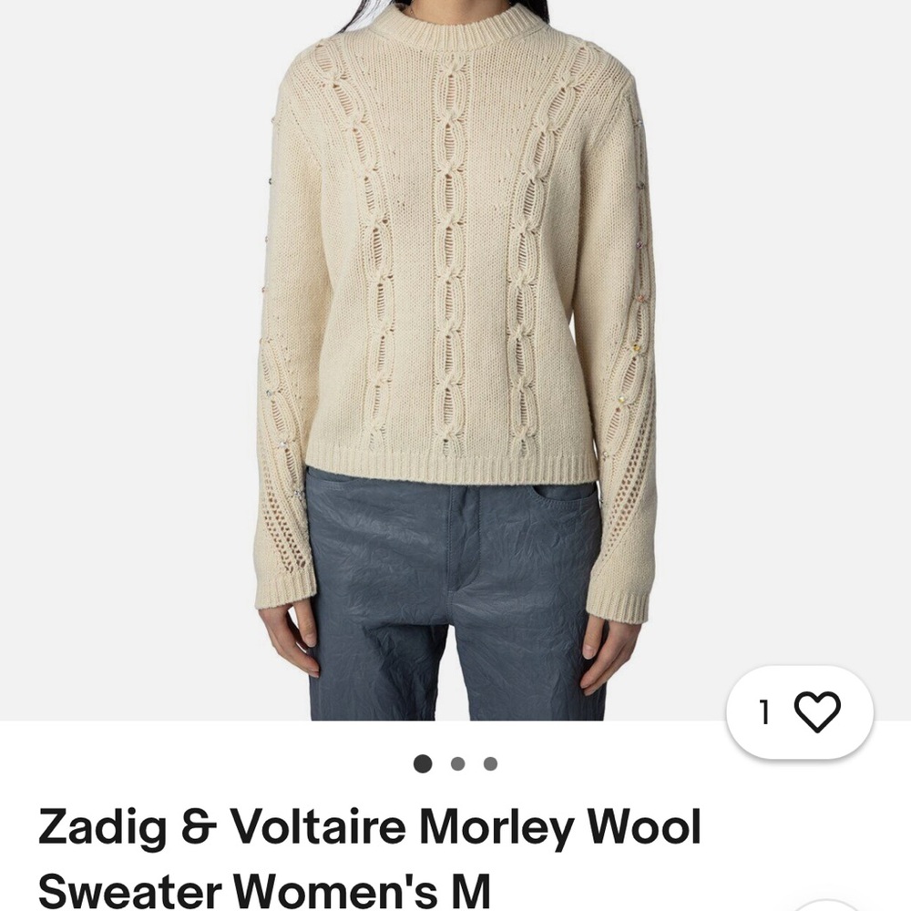 Zadig and Voltaire cream sweater with rhinestones on sleeves